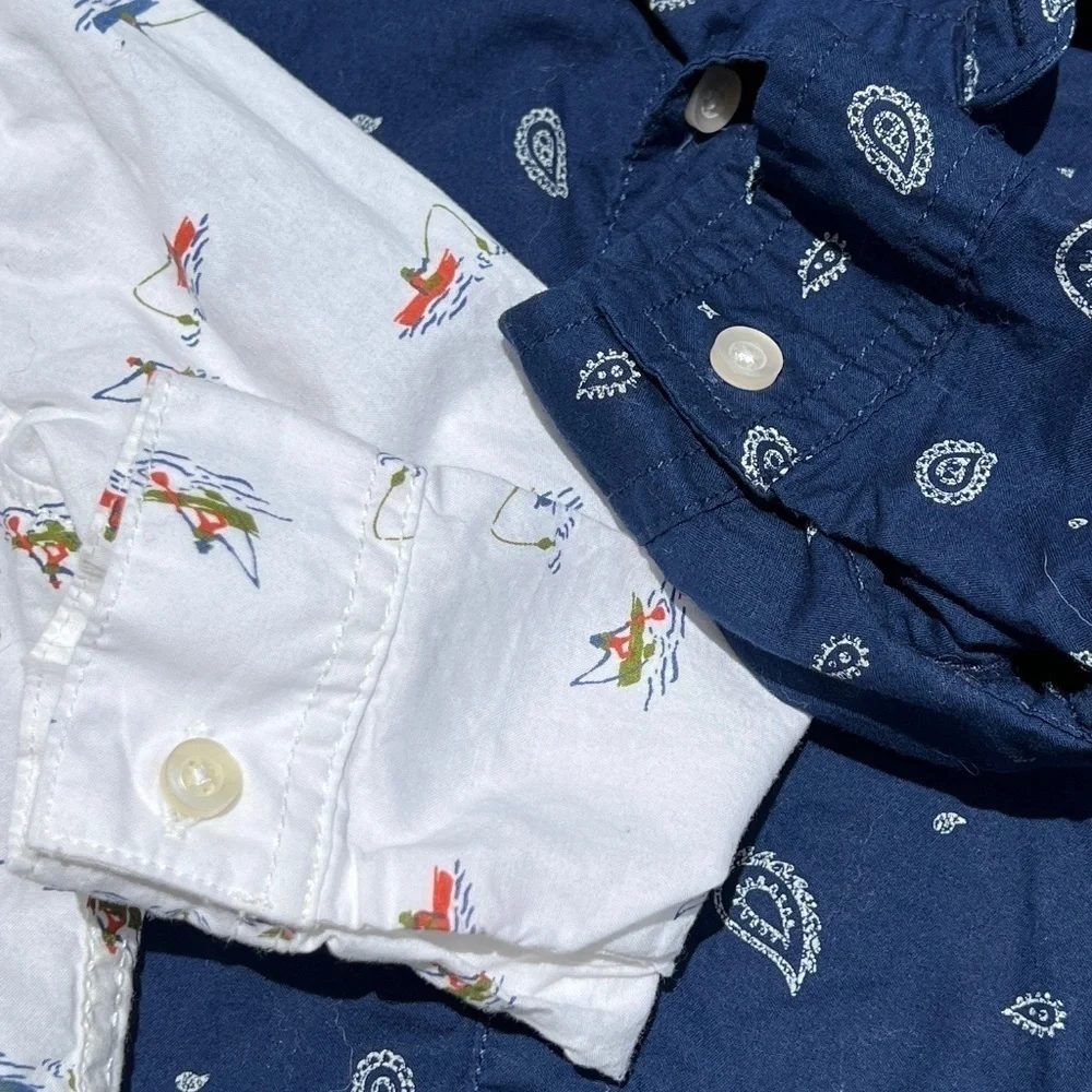 Carter's Size 18 Months Boys Button Down Shirt Bundle Navy & White Long Sleeves